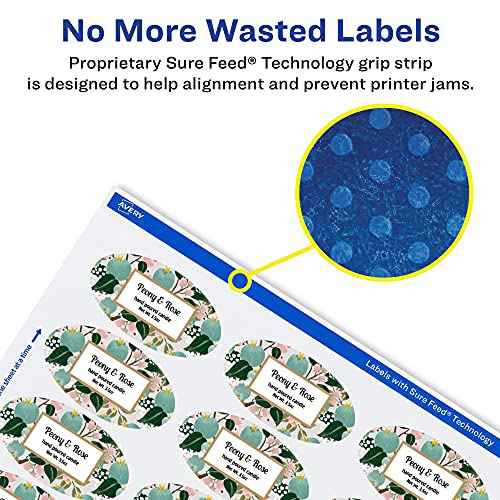 Avery Matte White Oval Labels, Sure Feed Technology, 2" x 3-1/3", 400 Matte White Printable Labels
