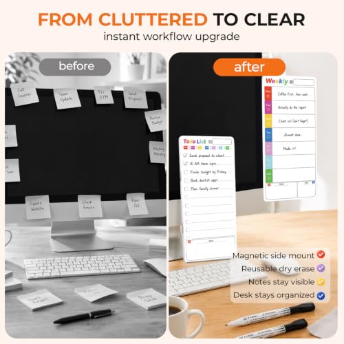 Bailkind White Magnetic Dry-Erase Memo Board for Monitor - 2pcs Weekly & To-Do List Organizer