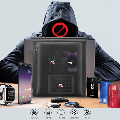 Yaokvide 5 Pack Large & Small Faraday Bags - Waterproof, Fireproof Signal Blocker, No Reflective Strip, Black