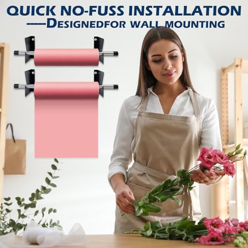 Gisafai 2 Set Wall Mount Roll Rack Holder 60 Inch Length Adjustable (28"-60") Heavy Duty Roll Butcher Dispenser Vinyl Label Pig Mat Rolls Holder for Various Tubular Materials