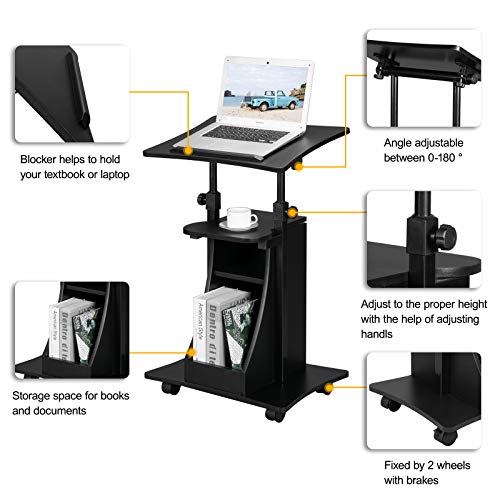 VINGLI Mobile Podium Stand with Adjustable Height - Portable Lectern