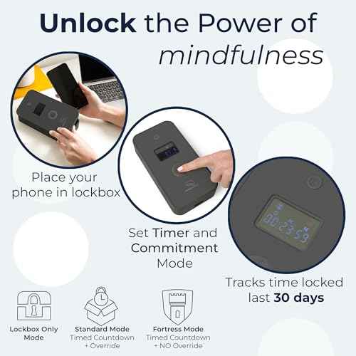 Mindsight Personal Timed Lock Box | Unplug from Phones and Other Small Distractions | 3 Modes based on Willpower | Easy to Use | Out of Sight ~ Out of Mind | Boost Your Mental Wellness