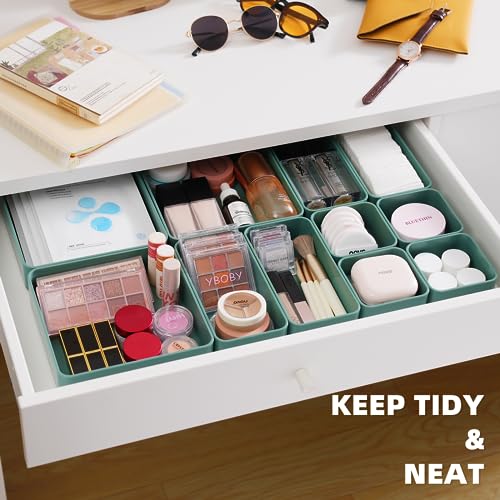CHANCETSUI Green 11-Piece Stackable Drawer Organizer Set for Makeup, Stationery & Kitchen Storage