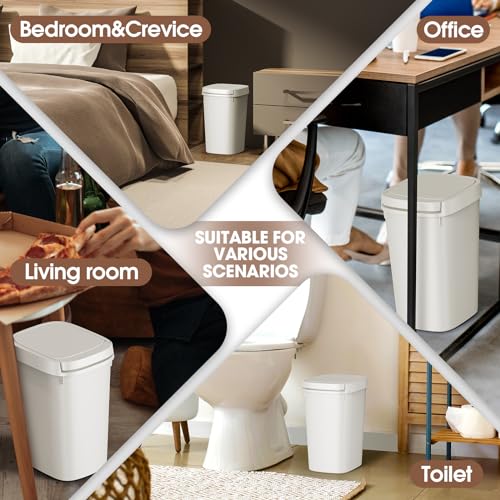 CEROELDA 3 Pack Slim Bathroom Trash Cans with Press Top Lid, 10L/2.6 Gal