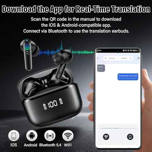AI Translation Earbuds Real Time, 144 Language Translator Earbuds 3-in-1 Translation Headphones for iPhone and Android with 6 Translation Modes, Translating Device for Travel/Business/Learning, Black