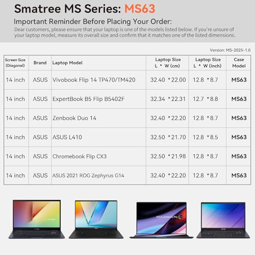 Smatree MS63 Hard Sleeve Case with Stand Compatible for 14 inch ASUS Vivobook Flip 14 TP470/TM420, for ExpertBook B5 Flip B5402F, Zenbook Duo 14, for 14 inch ASUS L410, for 14inch ChromebookFlip CX3