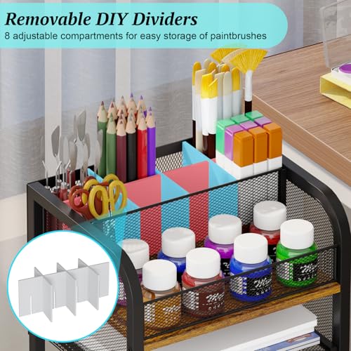 5-Tier Metal Rolling Utility Cart with Drawer, Craft Storage Cart with DIY Divider and Lockable Wheel, Versatile Paint Brush Holder & Paint Organizer & Craft Organizers and Storage for Drawing Room