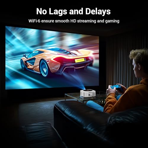 HAPPRUN 1500 ANSI Bright Outdoor 4K Smart Projector with Built-in Apps, Dolby Audio, White