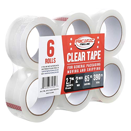 Pacific Mailer Heavy Duty Clear Packing Tape 2in x 65yds, Pack of 6