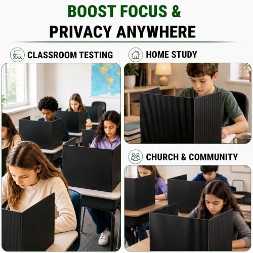 JUZARI 12 Pack Black Privacy Folders for Students Classroom Testing Dividers