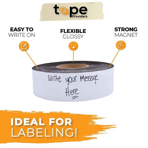WOD MAG03-WOE Dry Erase Magnetic Whiteboard Strip Tape - 3 inch x 10 feet - Write On/Wipe Off for Labeling in Classrooms, Refrigerators, and Crafts - Glossy White Board