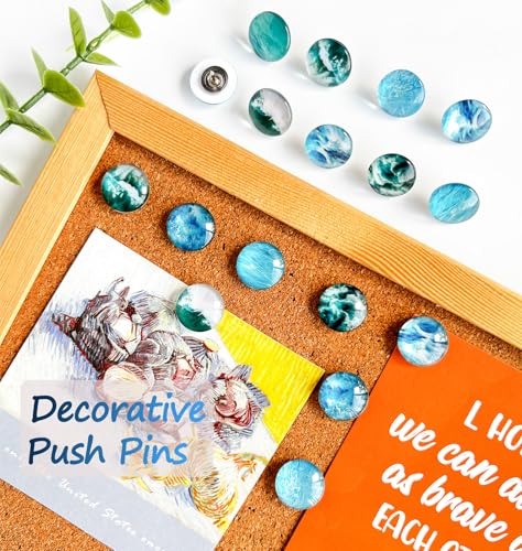 Ocean Decorative Push Pins (Ocean-24) Glass Thumb Tacks for Bulletin Boards