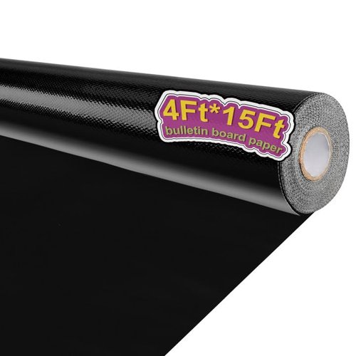Rsgift Black Bulletin Board Paper Roll 4ft x 15ft, Waterproof Bulletin Board Fabric for Walls, Reusable Bulletin Boards Background Decorations for Classroom, Offices, Crafts & DIY