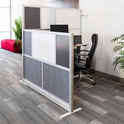 FSE 373-MW-7070-FWCG Modular Room Divider Wall System - 70" x 70" Starter Wall - Silver Frame, Whiteboard