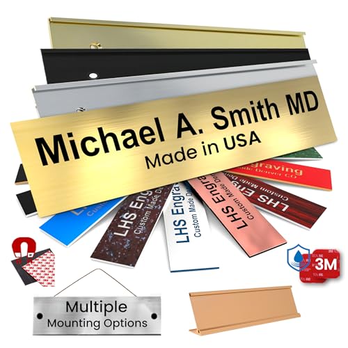 2x8 Custom Engraved Office Door & Desk Name Plate Brushed Brass with Black Lettering - M6 Variation