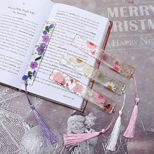 Bookmarks for Women, Kaluofan 2PCS Book Marks for Reading Women, Durable Handmade Dried Flower Resin Bookmarks with Tassels, Pretty and Increase Reading Interest