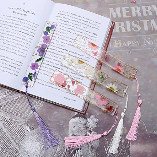 2PCS Bookmarks for Women - Handmade Dried Flower Resin Bookmarks with Tassels