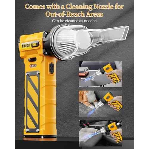 Compressed Air Duster,Infinitely Variable Speed£¬130000RPM Electric Jet Dry Blower with Safety Hammer,Cordless Rechargeable Air Duster for Cleaning PCs/Keyboards/Car Washing (Yellow)