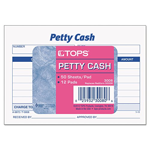 Top 3008 Petty Cash Pad 5 x 3.5 in, 50 Sheets, 12/Pack