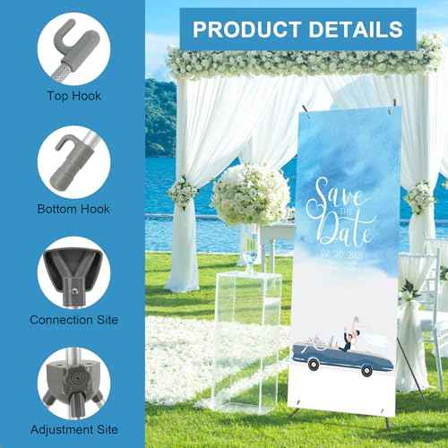 2 Pack X Frame Banner Stand Adjustable Size 23"X 63" to 32"X 78" with Portable Retractable Carrying Bag, Customize Banner Stand for Trade, Show Exhibition Market and Store Display