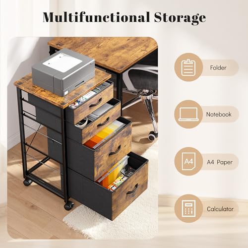 DurayLoly 37" 4-Drawer File Cabinet with Rustic Brown Finish for A4/Letter Size, Anti-Tilt, Home Office