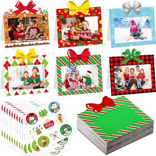 Capoda 200 Sets Christmas Photo Frame Greetings Cards with Envelopes Fits 4 x 6 Photo Insert Present Box Style Christmas Photo Frame Greeting Cards for Christmas Tree Xmas Party Decorations Favors