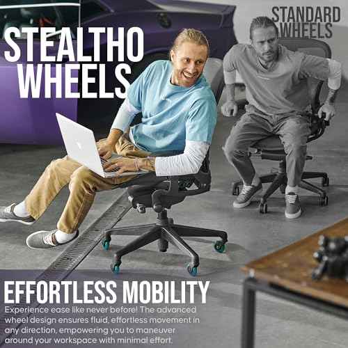 Stealtho Advanced Office Chair Wheels Set 5 Heavy Duty Casters - Silent Rolling Protection Hardwood Floors Carpets No Mat Needed - Soft Navy Polyurethane Standard Replacement 7/16" x7/8" Stem