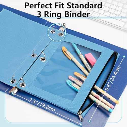 Forvencer Pencil Pouch for 3 Ring Binder, Large Pencil Case Pouch with 3 Reinforced Grommets, Pen Bag, Clear Window Pencil Case, Binder Accessories, Black