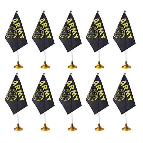 12 Pack USA Flag Desk Flags with Stand - Small Mini American Military Table Flags