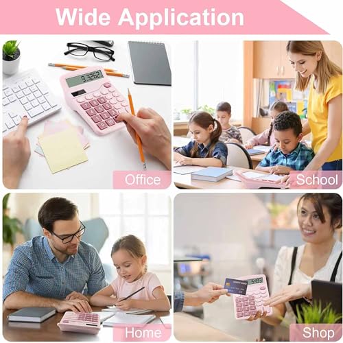 PUNGLTD Pink Office Desk Calculator - Large Display, Dual Power, Basic Financial Functions