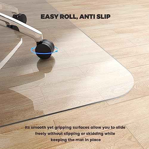 Yecaye Office Chair Mat for Hardwood Floor, Clear Computer Desk Chair Mat, PVC Heavy Duty Floor Protector for Rolling Chairs, Can't be Used on Carpet(Transparent, 45" x 53")