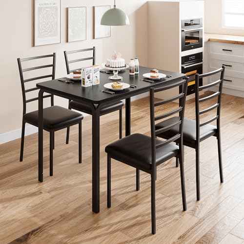 GarveeHome5-Piece Kitchen Dining Room Table Chair Set for Small Space, Indoor Modern Dinette Set for 4, Square Dinner Table Set for Dinette, Breakfast, Dark