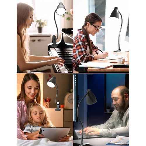 BOHON Desk Lamp 5 Color Modes 10 Brightness Dimmer Reading Light 10W 38 LED Clamp Lamp with Auto Off Timer 360¡Æ Flexible Gooseneck Clip on Light for Bed Bedside, AC Adapter Include