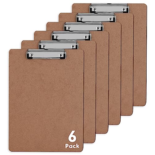 6 Pack Letter-Size Hardboard Clipboards with Low Profile Metal Clips - PANDRI