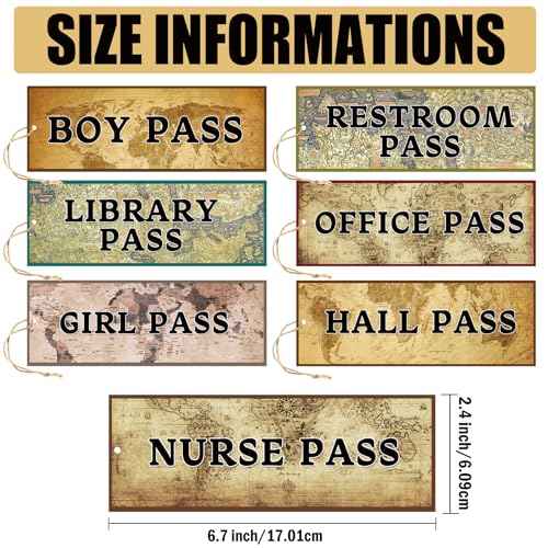 7 Pcs Pass Lanyards and School Passes Magnetic Set 6.7 x 2.4 inch Classrooms Hall Restroom Library Nurse Map Passes Magnetic for Students Office School Hall Bathroom Library Gift