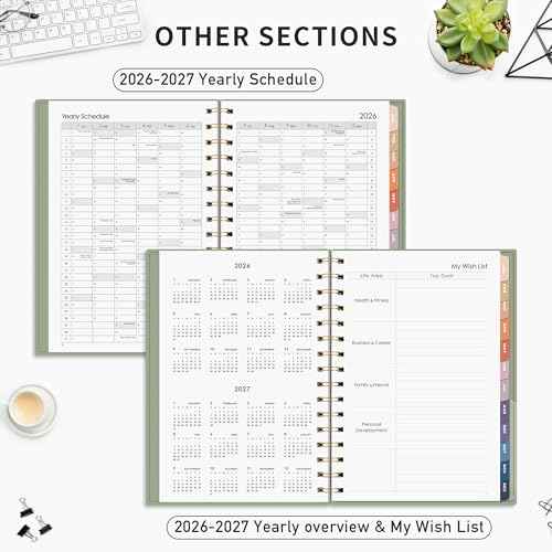 RETTACY 2026-2027 Monthly Planner, Jan 2026 - Dec 2027, Medium Size (5.7" x 8.3"), 2026-2027 Calendar, 24-Month Tabs, Flexible Plastic Cover, Spiral-bound, 100 GSM Thick Paper (Light Green)