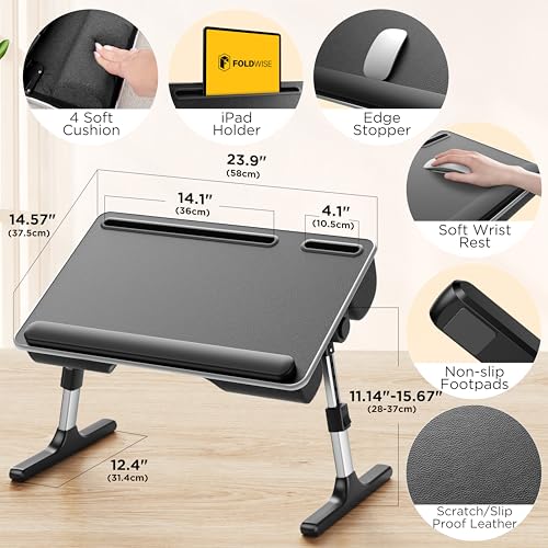 FoldWise Black 2-in-1 Bed & Lap Desk with Adjustable Height & Angle