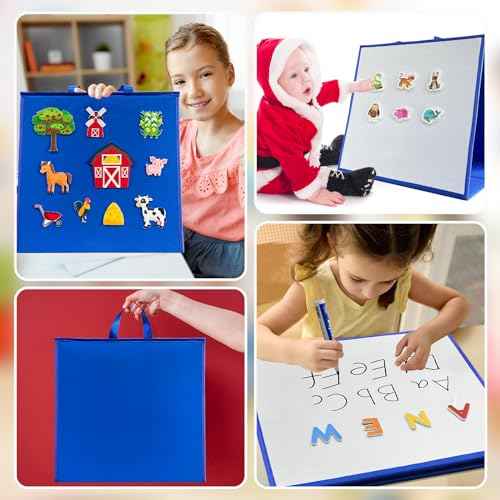 Felt Flannel Board/Dry Erase White Board for Toddlers,17.3 * 17.3in,Double-Sided,Folding,Standing,for Wall,Classroom,Preschool,Kiddie Corner,Interactive,Gifts for Kid