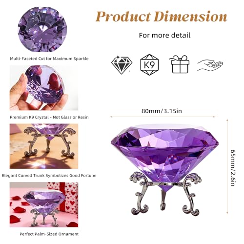 Purple Crystal Diamond Centerpiece 3.15 Inch Large Rainbow Prism with Silver Base for Wedding Home Decor