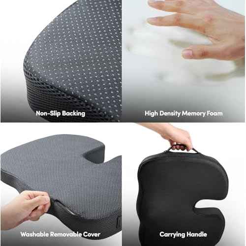 Office Chair Cushion Seat Cushion for Long Sitting ?? Ergonomic CertiPUR-US¢ç Memory Foam Non Slip Seat Pad for Desk, Car, Travel, Stadium, Bleachers & Airplane ?? Tailbone Support Pillow