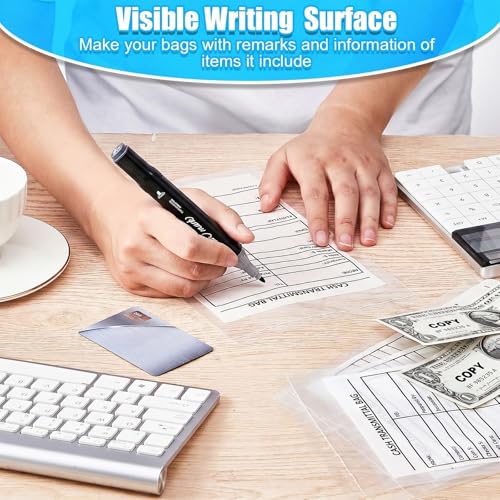 Lewtemi 100 Pack 6x9 Clear Plastic Deposit Bags for Cash with Self-Adhesive Tape
