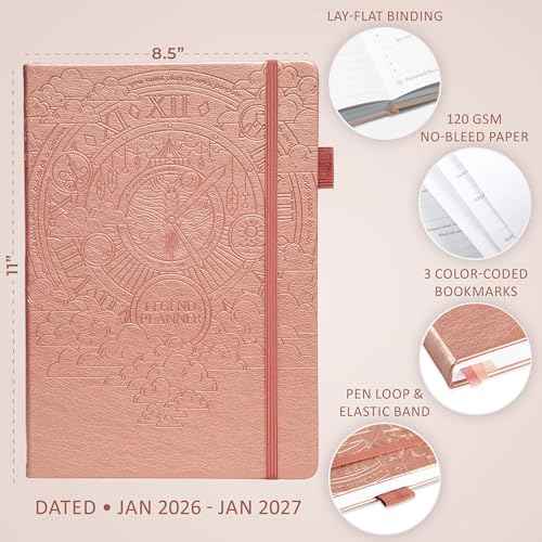 Legend Hourly Schedule Planner PRO Dated Jan 2026-Jan 2027 ? Deluxe Weekly & Daily Organizer with Time Slots. Appointment Book Journal for Work & Time Management, A4 Hardcover, Rose Gold