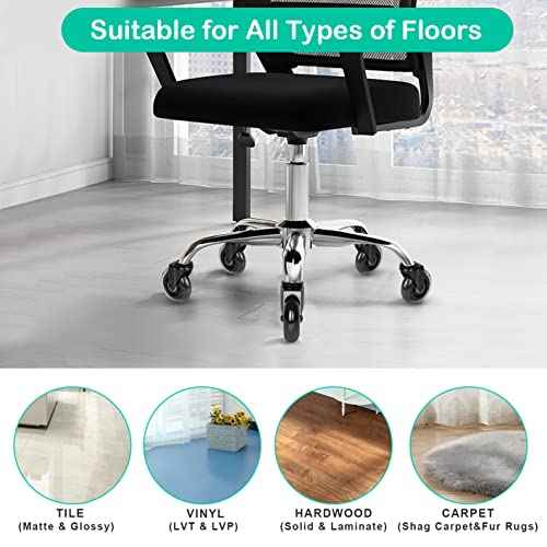 Hirate 3" Office Chair Casters Wheel with 3/8"-16UNC Threaded Stem Mute Gaming Chairs Casters Replacement Safe for Hardwood Tile Floors, Set of 5 with Screw Inserts