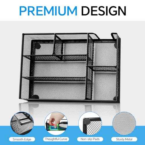 Desk Drawer Organizer, Office Drawer Divider Organizer Tray with 6 Compartments, Metal Mesh Desktop Organization and Accessories for Stationery Makeup Kitchen Toolroom School £¦Office, 12.6x8.27x1.6 in