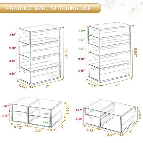 Makeup Organizer Storage With 16 Drawers, 4 Pcs Desktop Office Supplies, Desk Organizers, Clear Accessories, Dustproof Drawer and for Make Up, Jewelry, Pen, Stationary