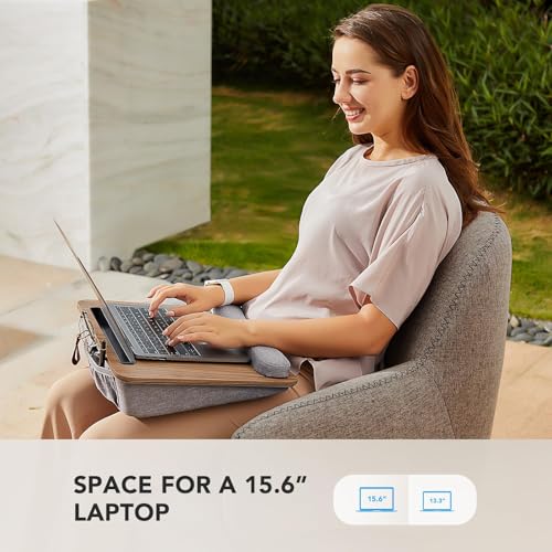 HUANUO Wooden Grain Laptop Lap Desk with Cushion, Fits 15.6", Medium