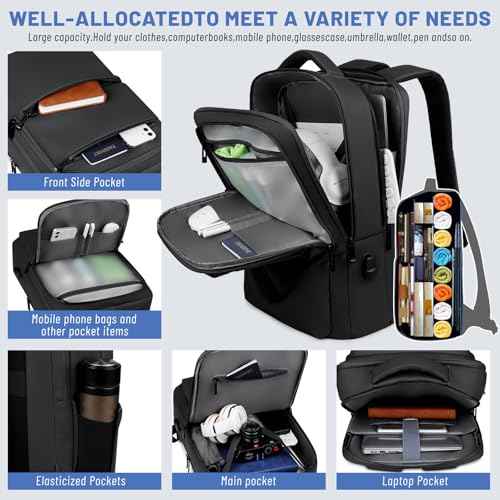 Waterproof Laptop Backpack for Men & Women, Flight Approved Anti-Theft Daypack with 16-inch Laptop Sleeve (black)