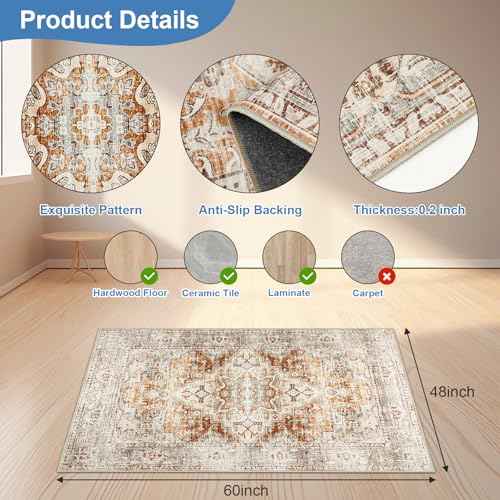 Office Chair Mat for Hard Floors & Tile Floor, 48¡¯¡¯ X 60¡¯¡¯ Anti Slip Desk Mat for Hardwood Floor, Computer Gaming Room, Low Pile Carpet Floor, Orange