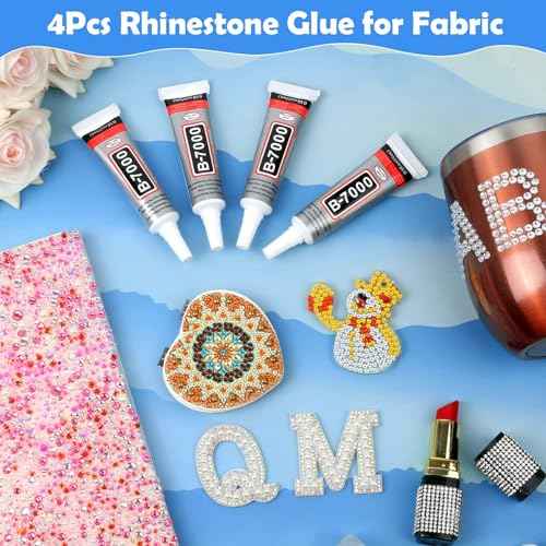 B7000 Glue Clear for Rhinestones, 4pcs 15mL Strong Adhesive B-7000 Jewelry Bead Gem Glue with Precision Tip, Quick Dry Bedazzling Adhesive for Jewelry Making Clothe Fabric Shoes DIY Crafts Nail Art