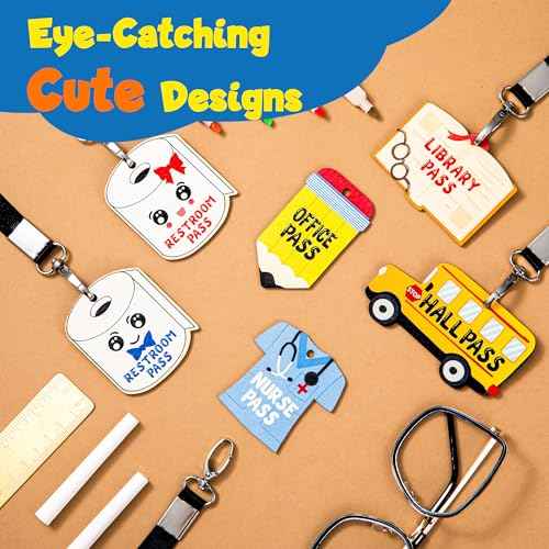 Classroom Hall Passes for Teacher, 6 Pcs Durable Bathroom Pass Lanyards for Students Management, School Supplies for Restroom Library Office and Nurse